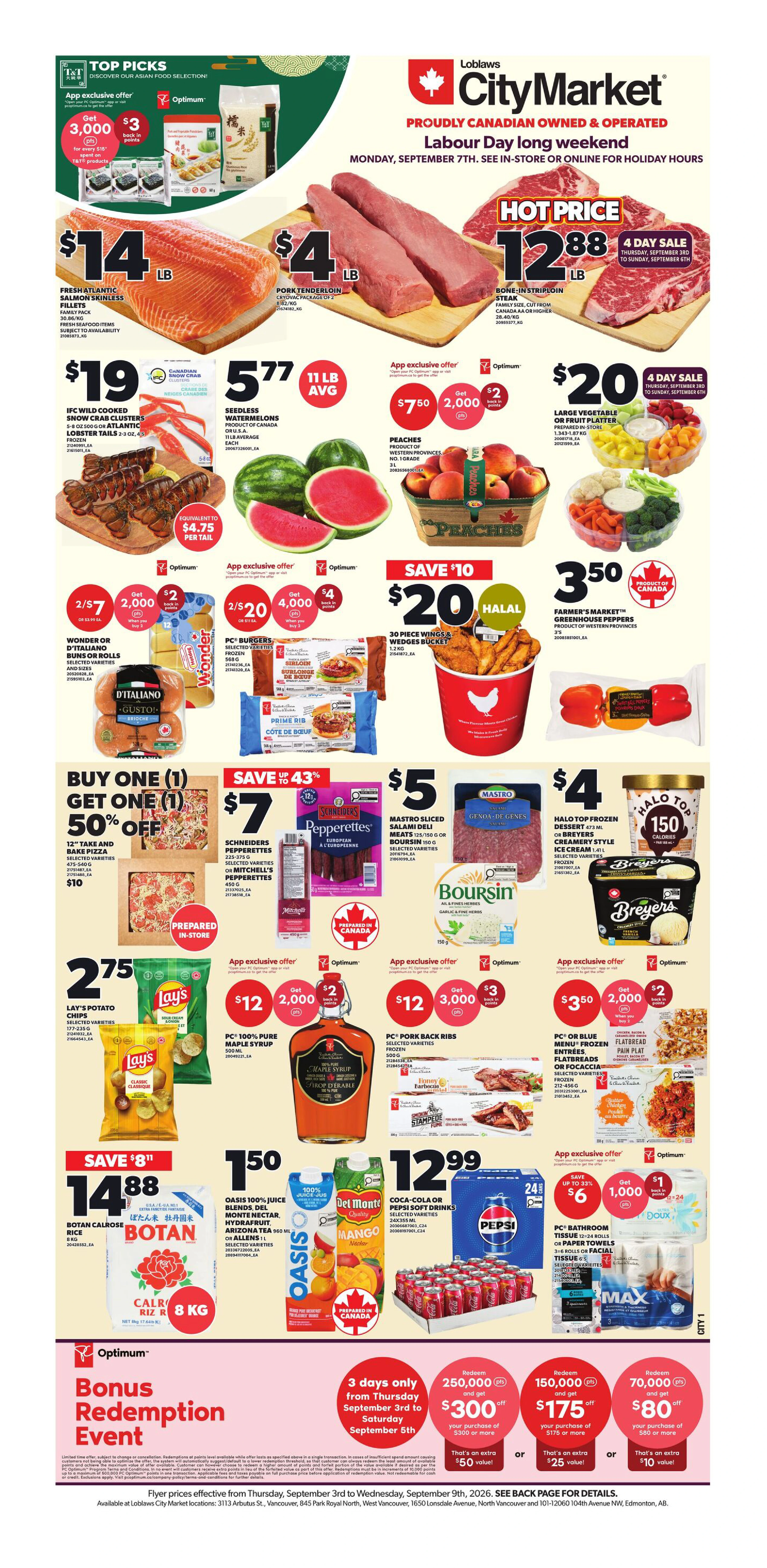 Loblaws City Market Weekly Flyer - Valid Thursday, September 03 - Wednesday, September 09 - Page 1