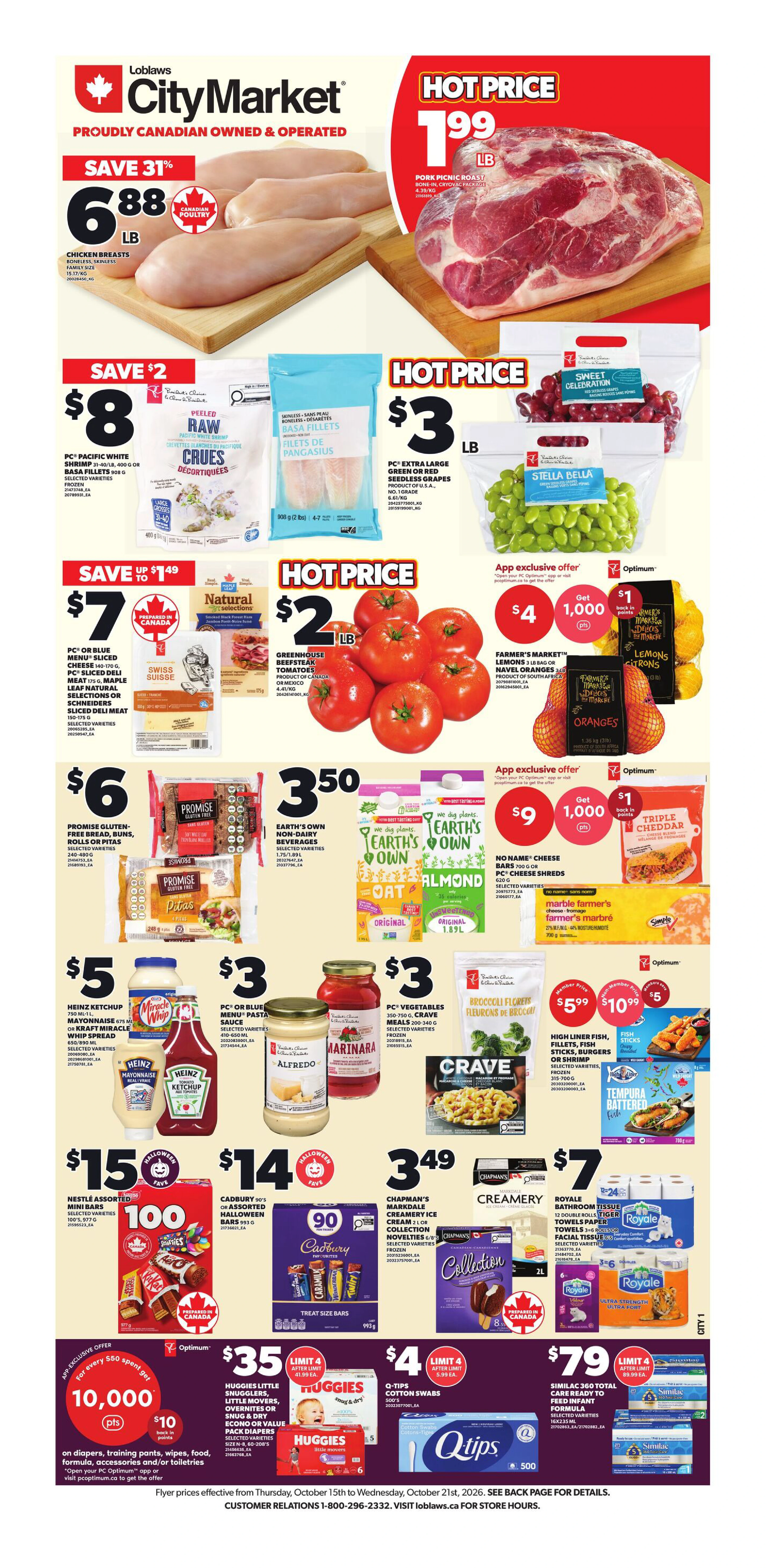 Loblaws City Market Weekly Flyer - Valid Thursday, October 15- Wednesday, October 21 - Page 1