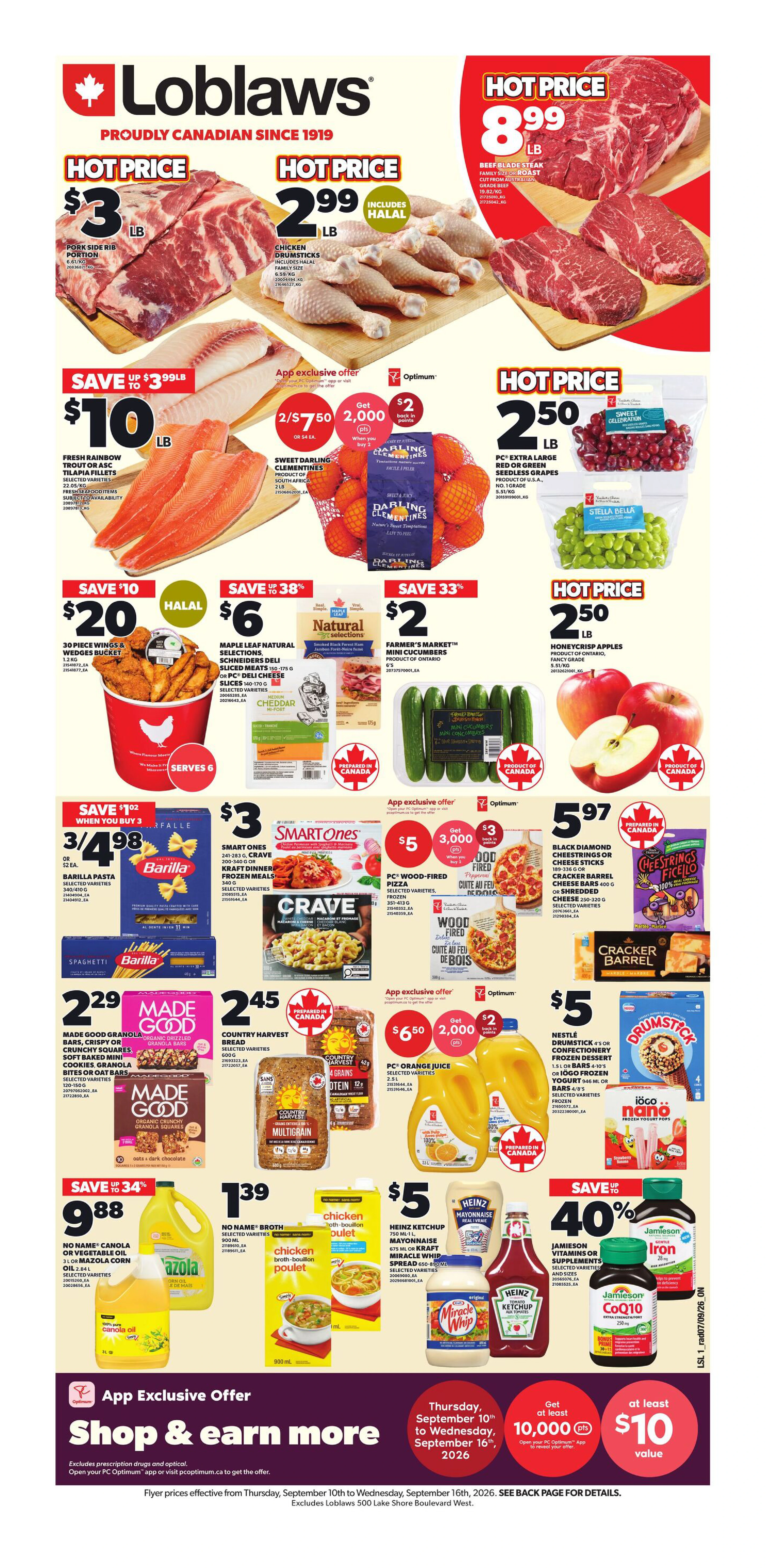 Loblaws Ontario Weekly Flyer - Valid Thursday, September 10 - Wednesday, September 16 - Page 1