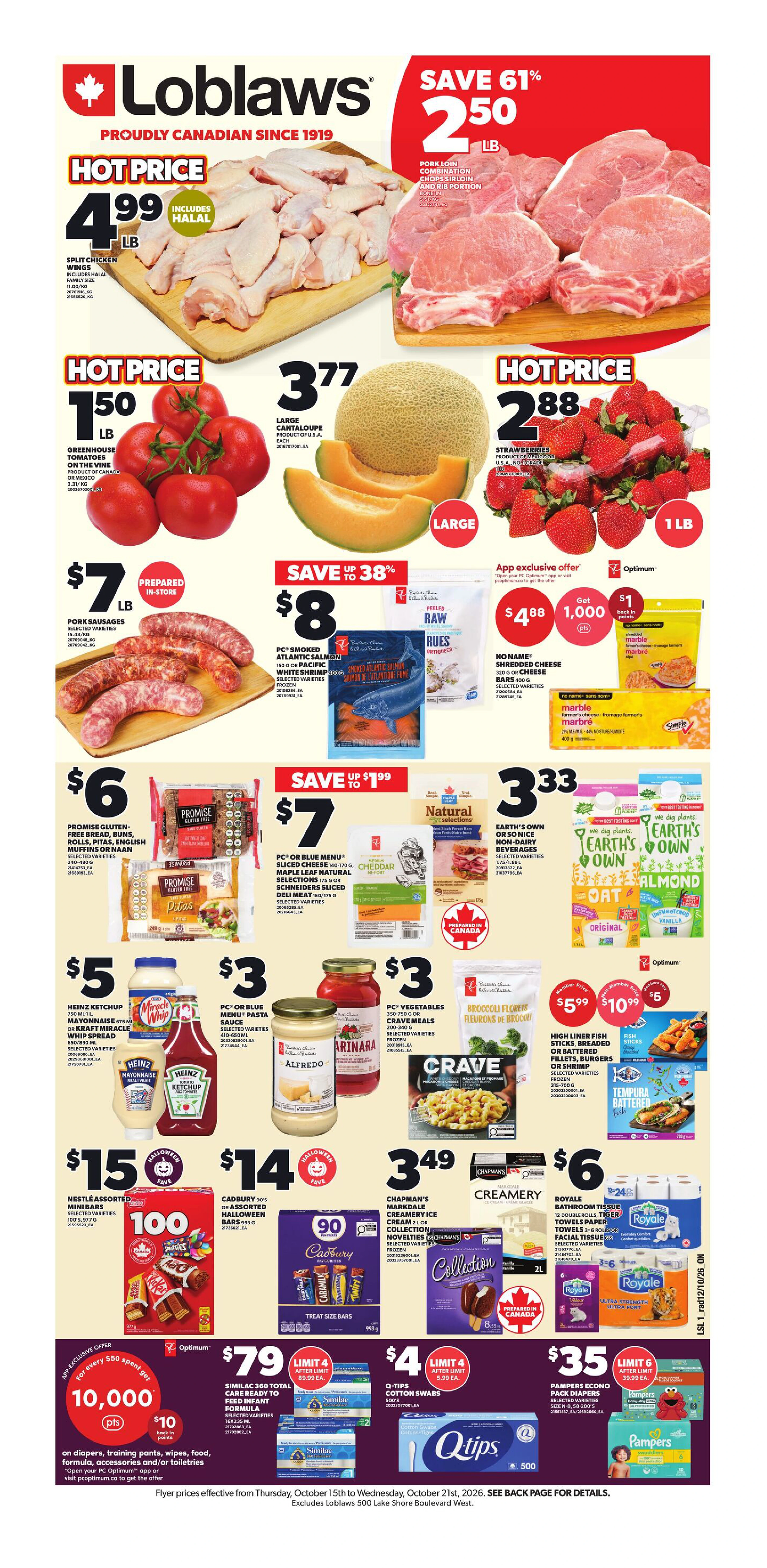 Loblaws Ontario Weekly Flyer - Valid Thursday, October 15 - Wednesday, October 21 - Page 1